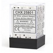 acceder a la fiche du jeu Chessex - Set de 36 dés blancs 6 faces Opaque (12mm) 